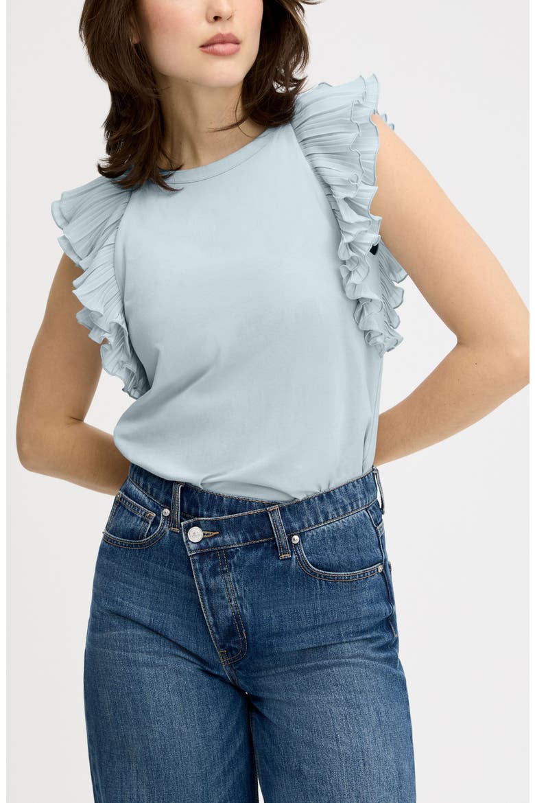 Pleated Ruffle Sleeve Top, Main, color, SOFT BLUE