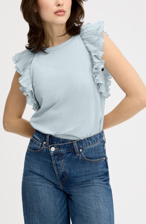 Pleated Ruffle Sleeve Top