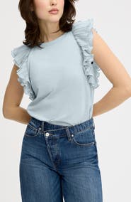Sam Edelman Pleated Ruffle Sleeve Top