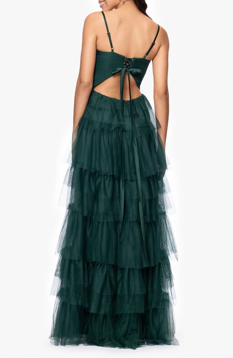 Blondie Nites Rose Ruffle Tiered Mesh A-Line Gown, Alternate, color, 
