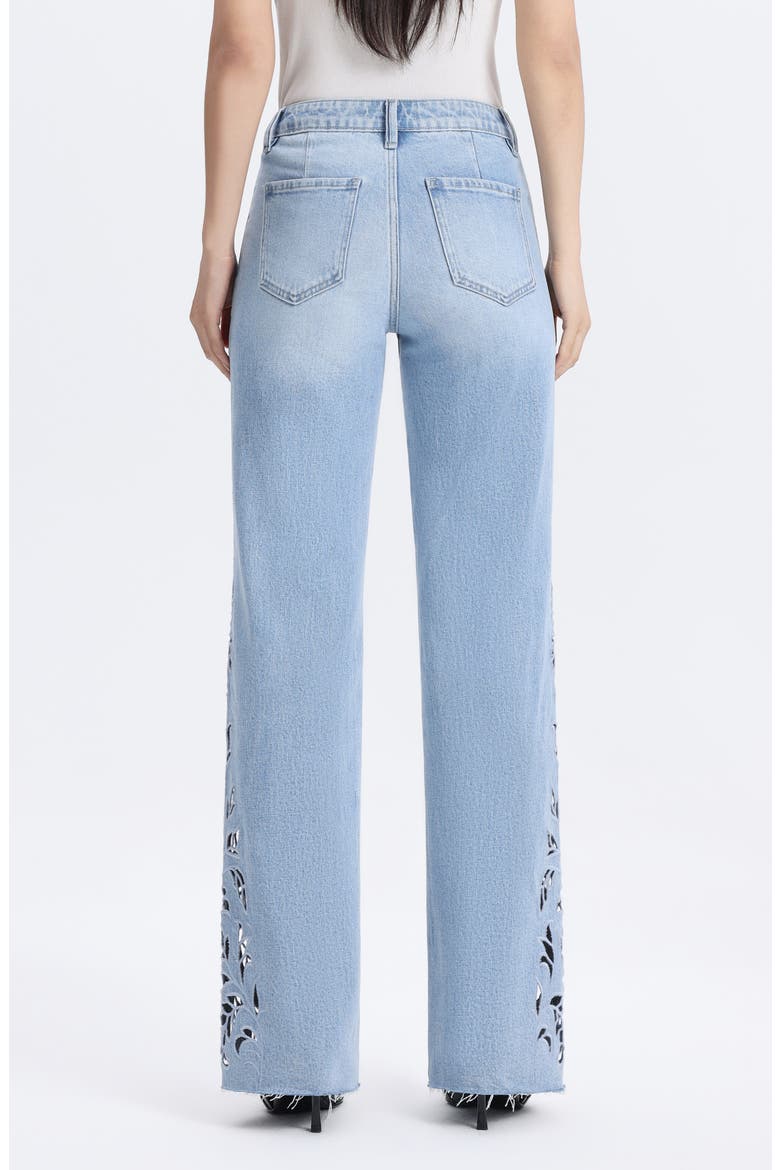 Floral Raw Hem Straight Leg Jeans, Alternate, color, LIGHT BLUE