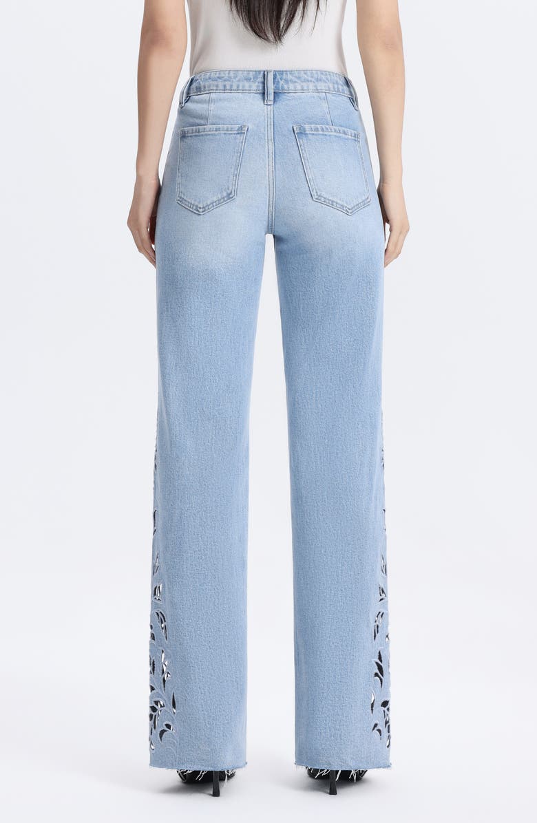 Bayeas Floral Raw Hem Straight Leg Jeans, Alternate, color, Light Blue