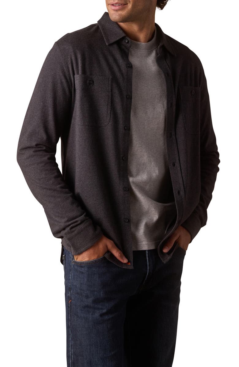 The Normal Brand Lennox Cotton Jersey Button-Up Shirt, Alternate, color, Heather Charcoal