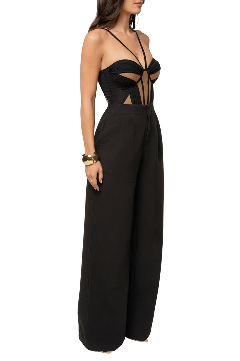 Illusion Contrast Bodysuit, Alternate, color, Black
