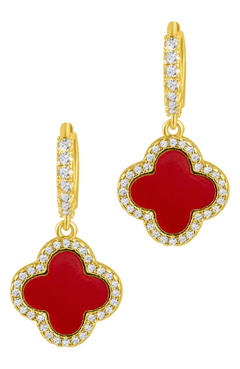 Crystal Halo Clover Drop Earrings