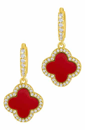 Crystal Halo Clover Drop Earrings