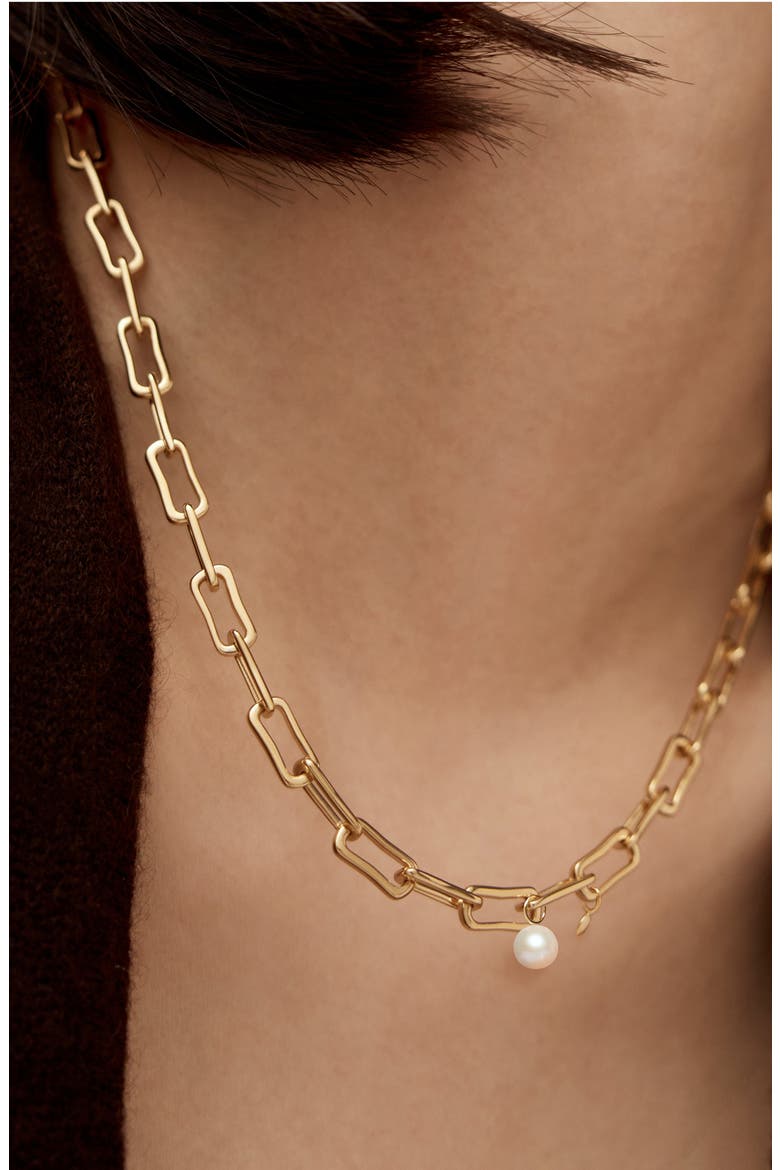 Alta Freshwater Pearl Slim Chain Necklace, Alternate, color, 18CT GOLD VERMEIL / PEARL