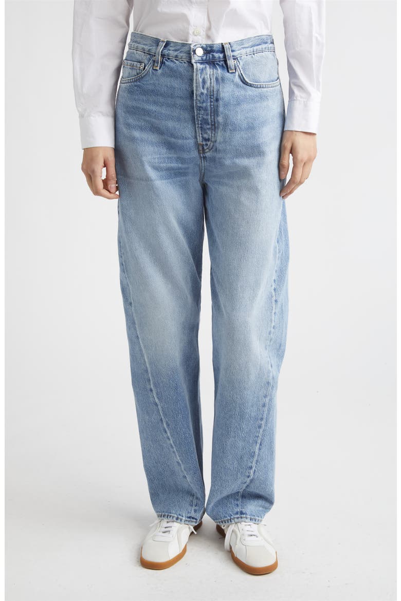 Twisted Seam High Waist Straight Leg Jeans, Main, color, WORN BLUE 485