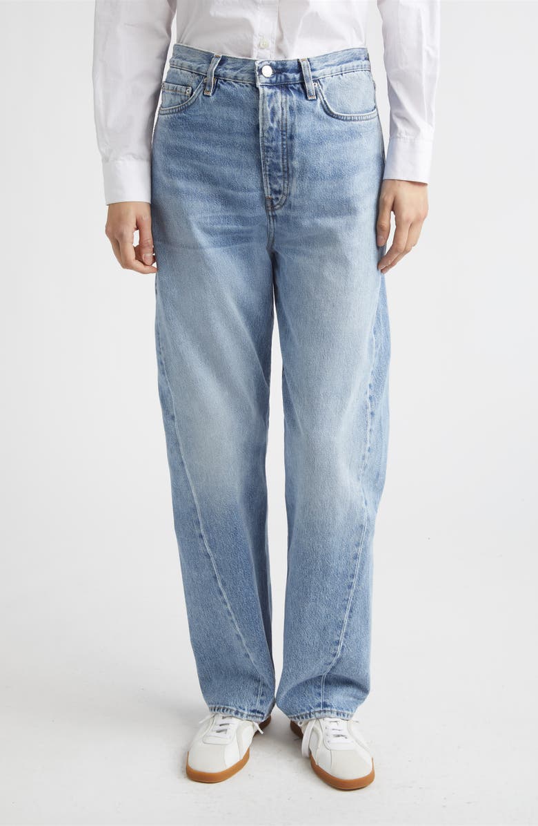 TOTEME Twisted Seam High Waist Straight Leg Jeans, Main, color, Worn Blue 485