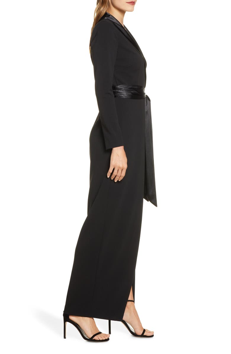 Eliza J Tuxedo Faux Wrap Long Sleeve Gown, Alternate, color, 