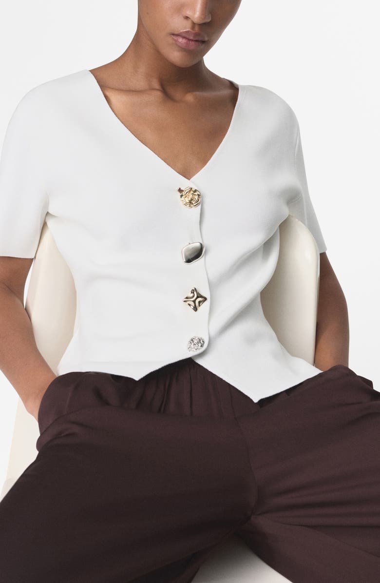 MANGO Dali Short Sleeve Cardigan, Alternate, color, White