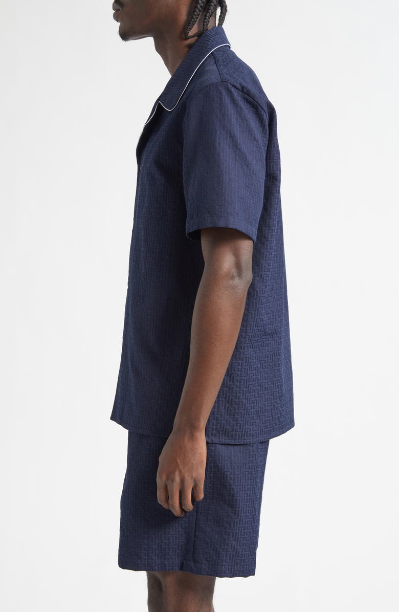 Balmain Monogram Jacquard Pajama Shirt, Alternate, color, 6Ub Marine