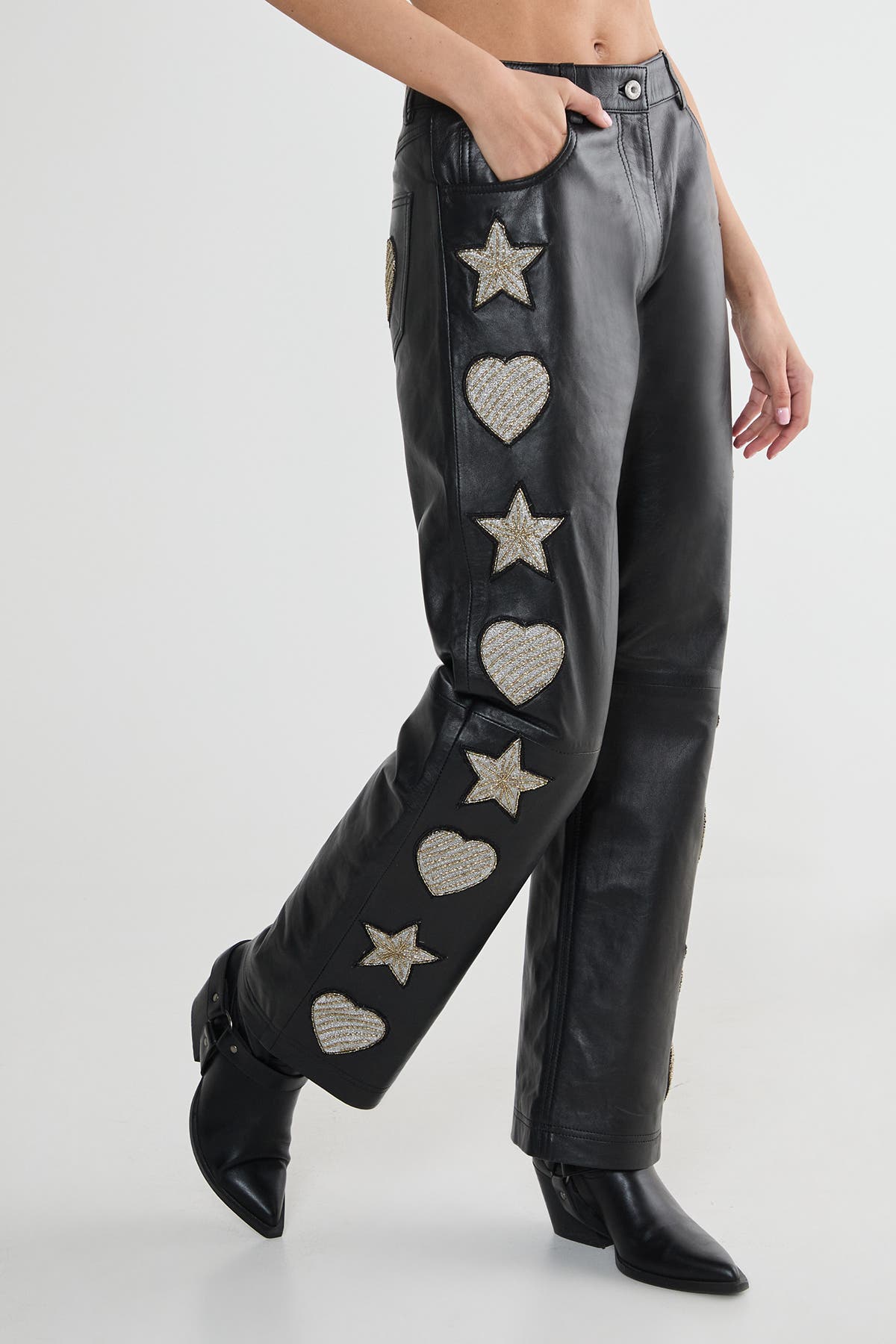Leather Patched Pants