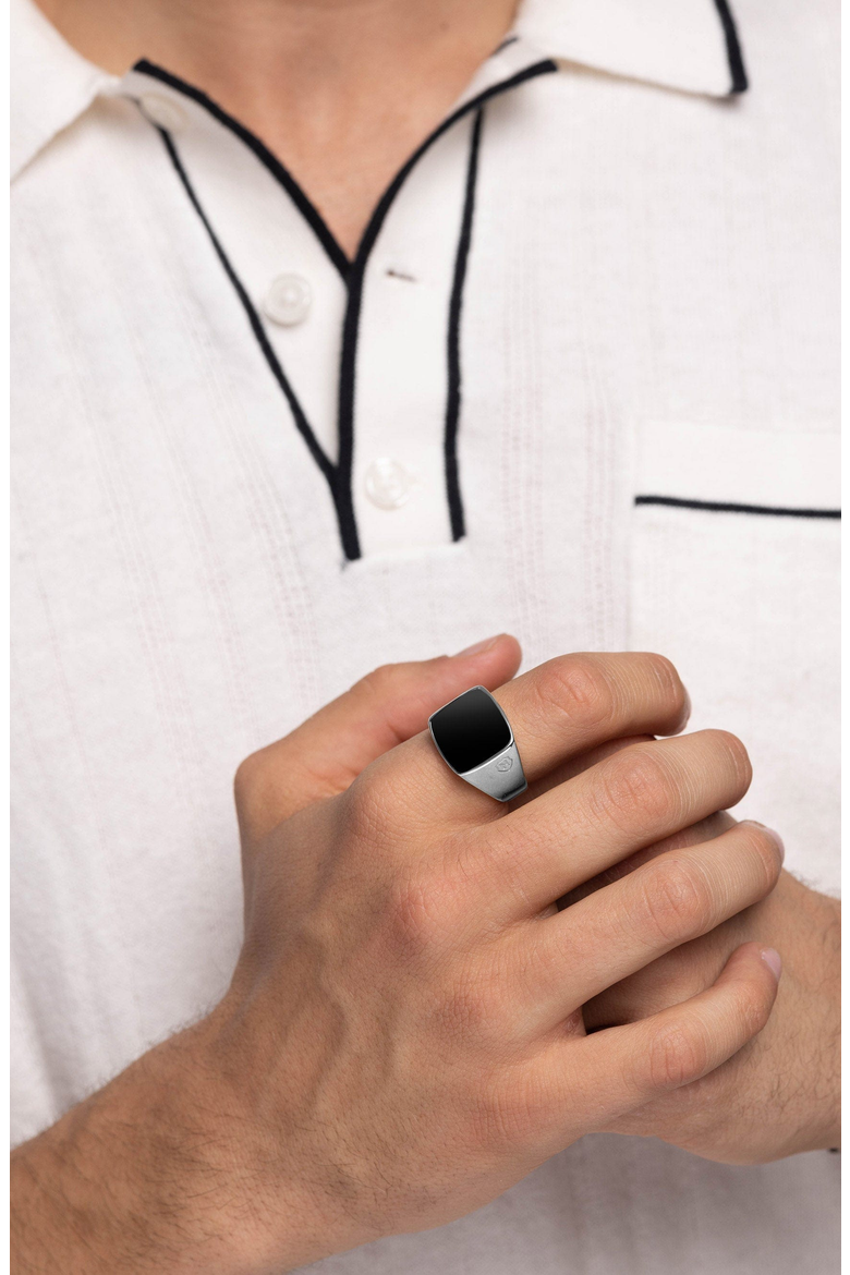 Silver Signet Ring, Alternate, color, Silver / Onyx