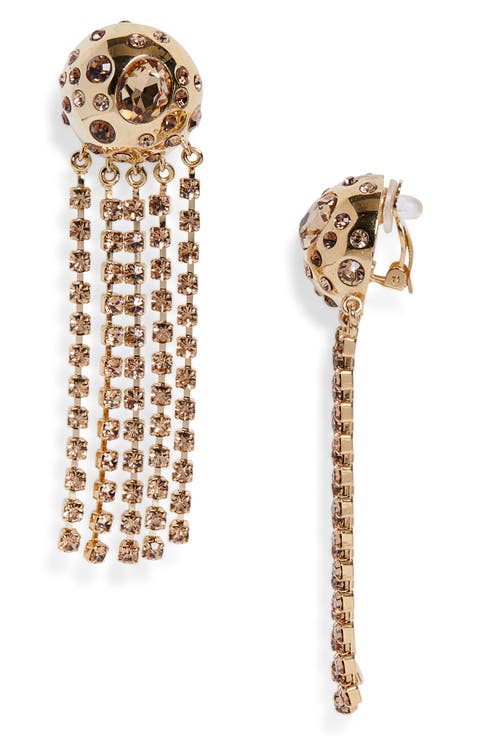 Crystal Fringe Chandelier Clip-On Earrings