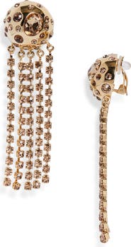Oscar de la Renta Crystal Fringe Chandelier Clip-On Earrings