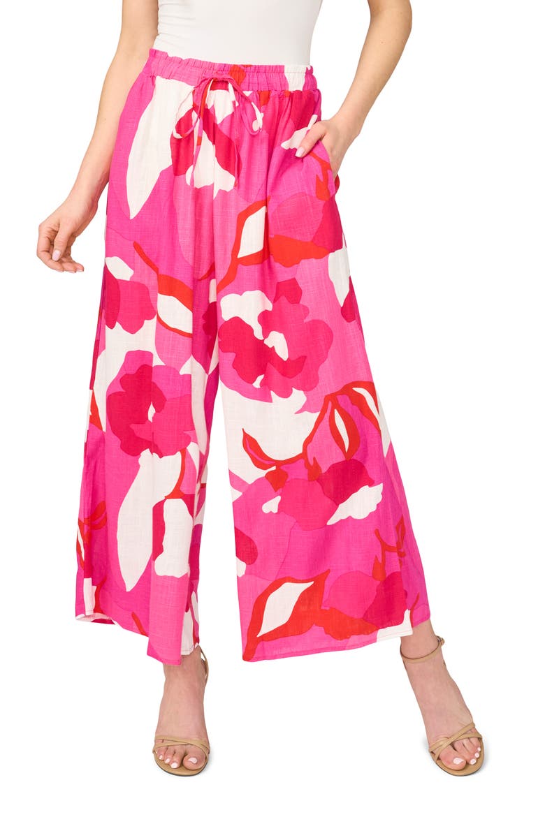 Crop Linen Blend Pants, Main, color, NEW IVORY POPPY PRINT