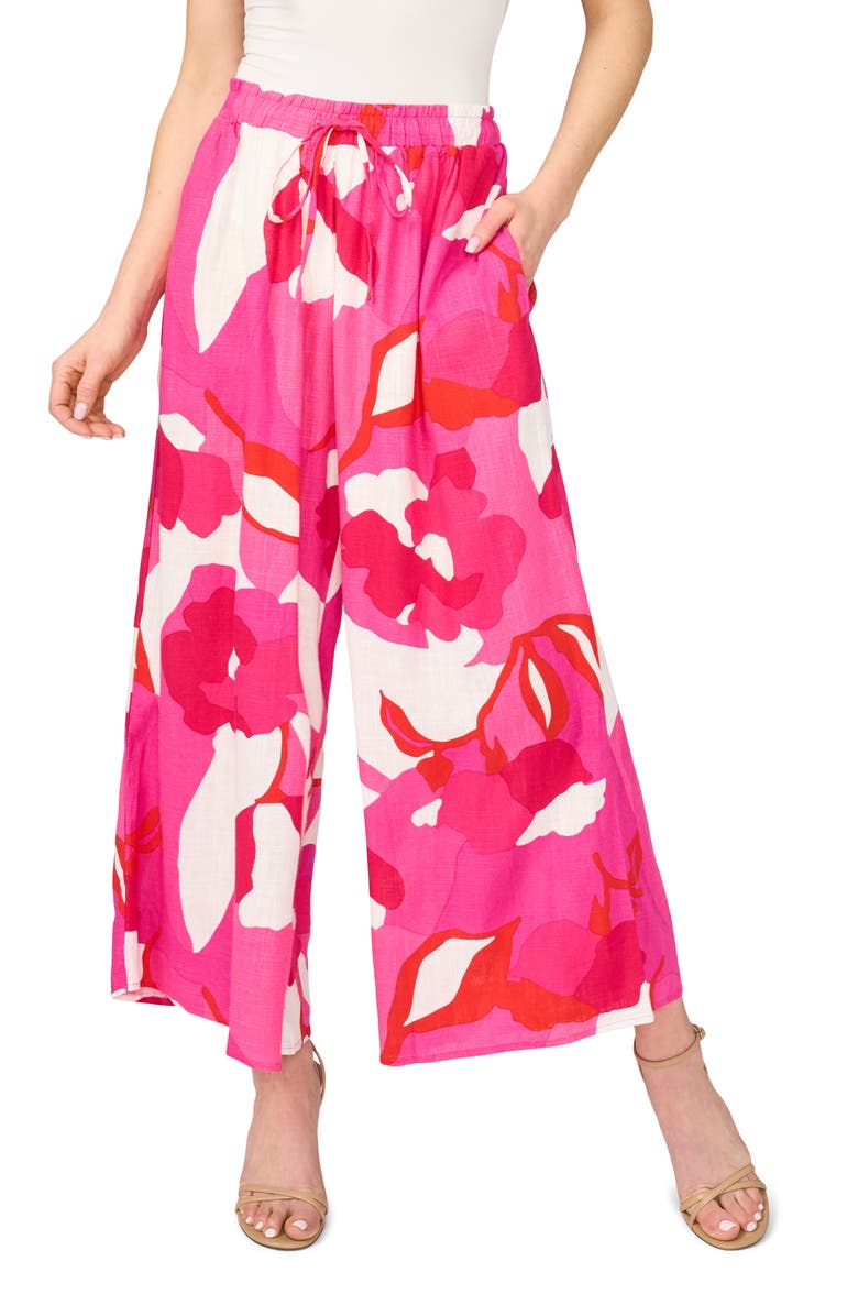 Vince Camuto Crop Linen Blend Pants, Main, color, New Ivory Poppy Print