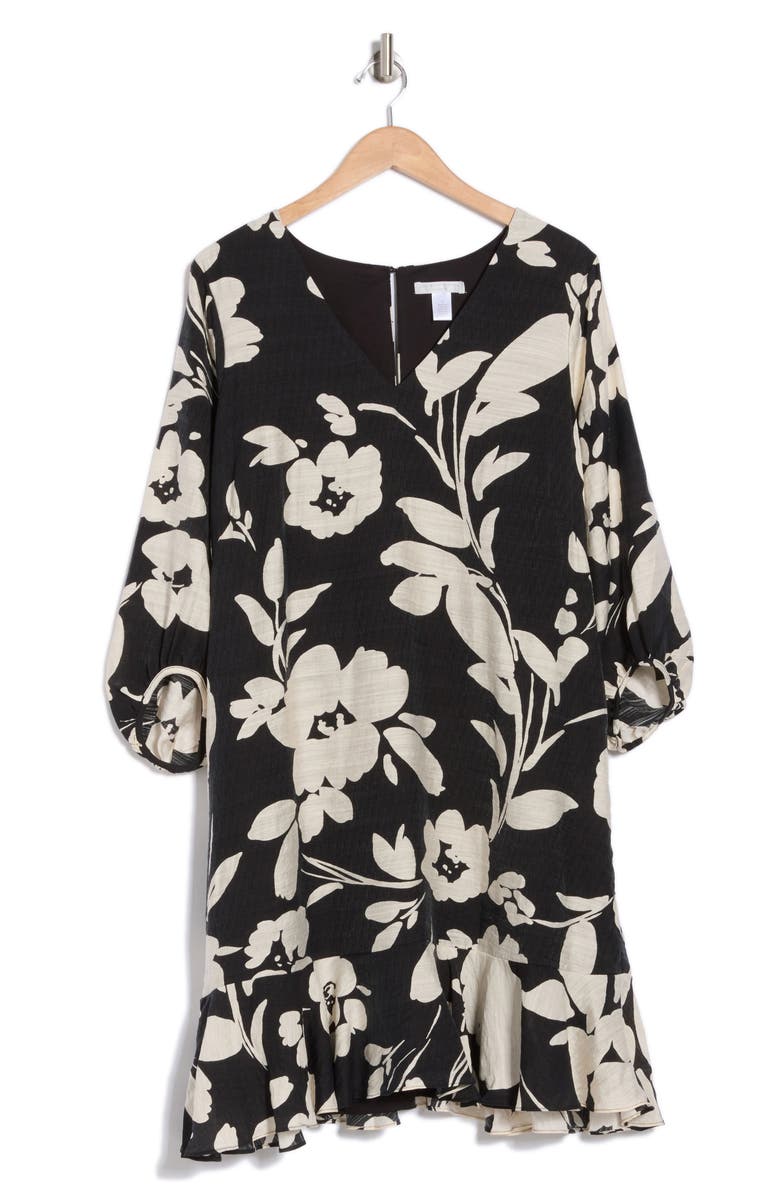 London Times Floral Short Sleeve Flounce Hem Shift Dress, Alternate, color,