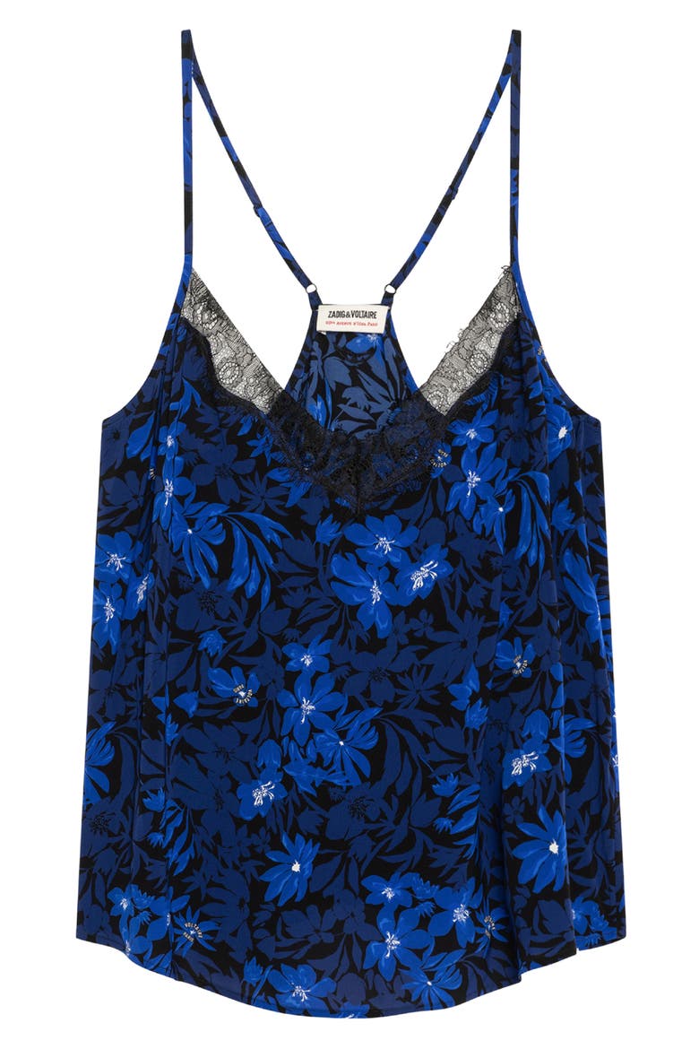 Cespa Floral Print Lace Trim Camisole, Alternate, color, ELECTRIC