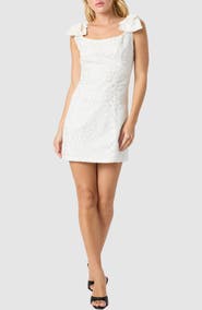 All in Favor Bow Strap Jacquard Minidress