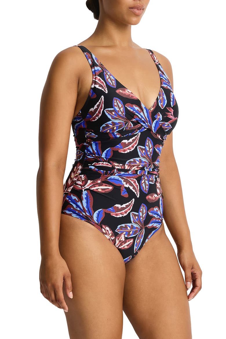 Cross Front One-Piece Swimsuit, Alternate, color, BLACK