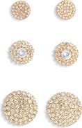 Tasha Set of 3 Pavé Crystal Button Stud Earrings