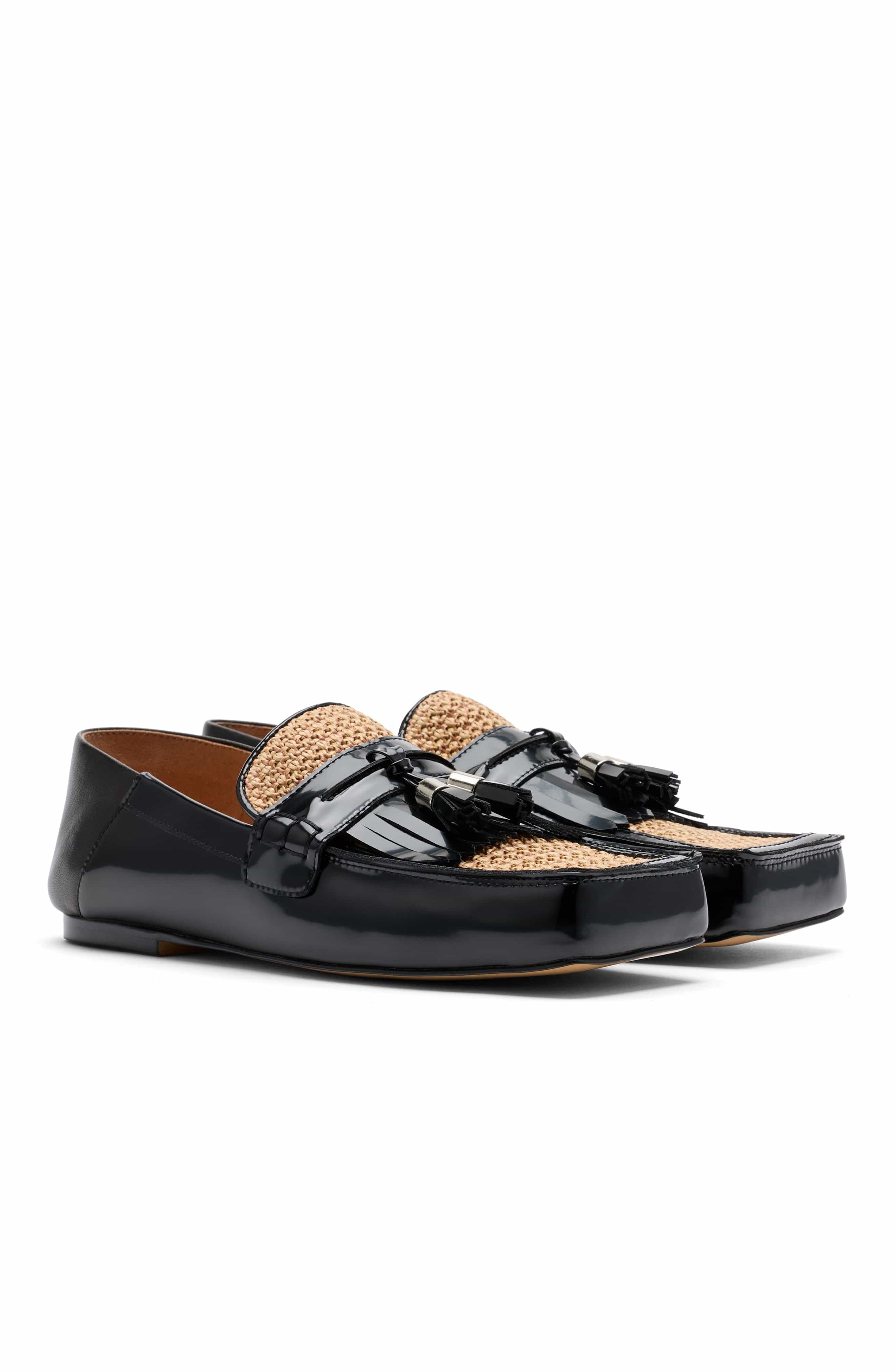 MARC NOLAN Simone Patent Leather Tassel Loafers, Alternate, color, Black/Tan