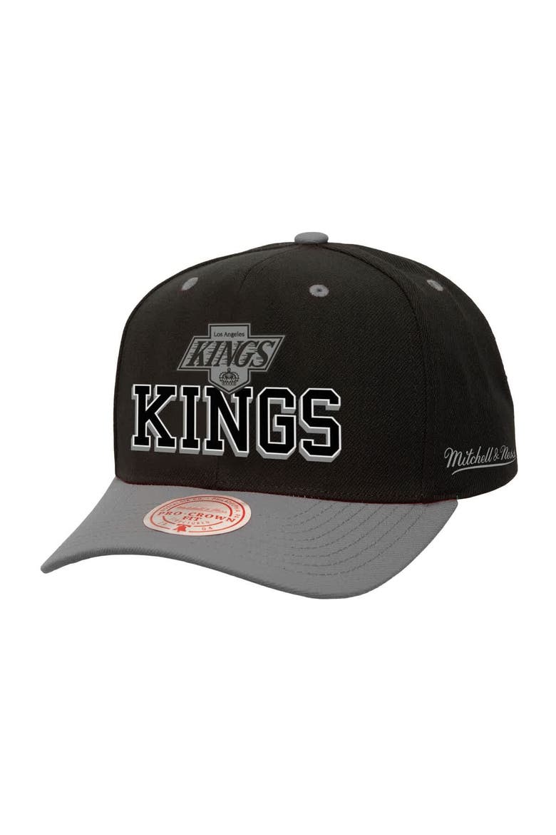 Men's Mitchell & Ness Black/Silver Los Angeles Kings Backside Script Two-Tone Pro Crown Adjustable Hat, Main, color, Black