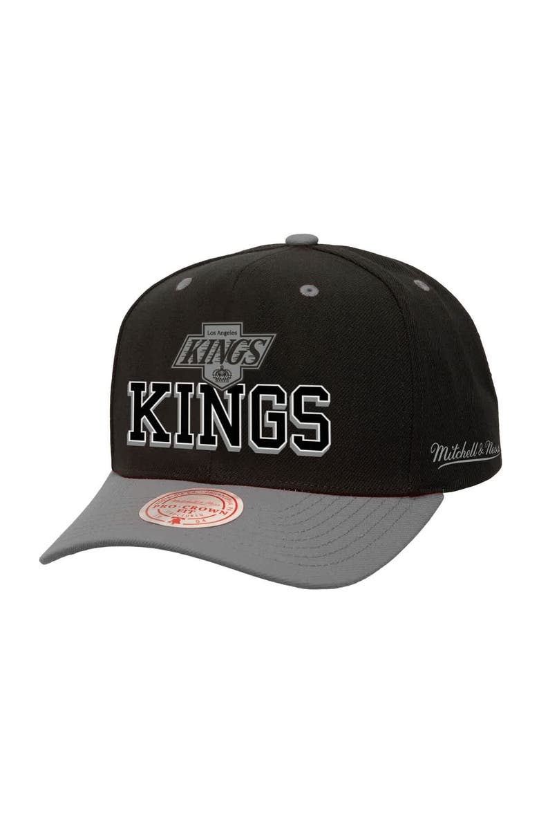 Mitchell & Ness Men's Mitchell & Ness Black/Silver Los Angeles Kings Backside Script Two-Tone Pro Crown Adjustable Hat, Main, color, Black