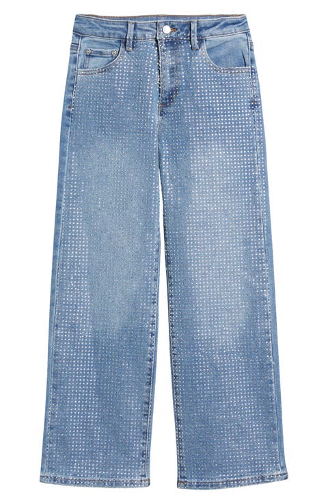 Kids' Rhinestone Crop Straight Leg Jeans (Big Kid)