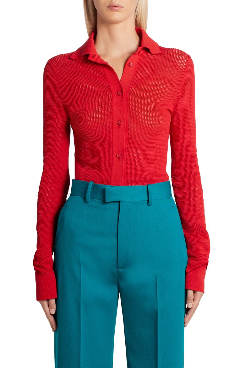 Pointelle Knit Mesh Shirt, Main, color, NAIL POLISH
