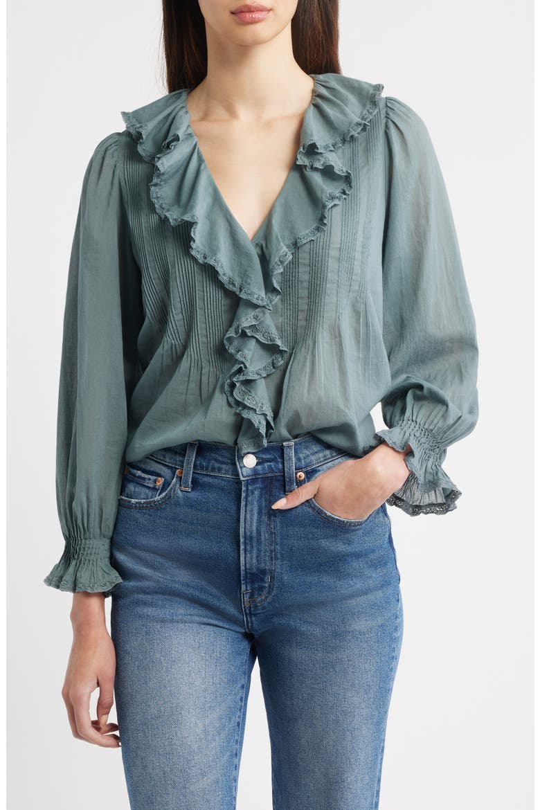 Hardy Ruffle Pintuck Organic Cotton Top, Main, color, LAGOON
