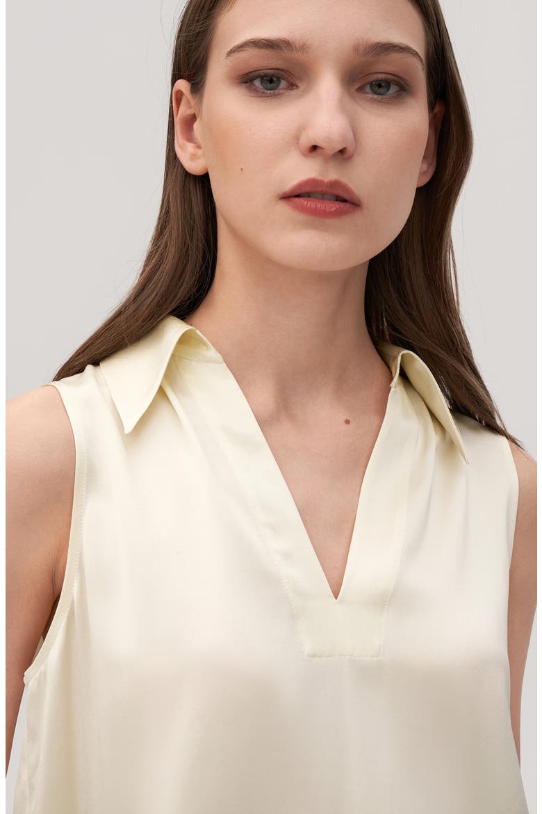 Women's V-Neck Sleeveless Silk Violet Blouse, Alternate, color, Lily White