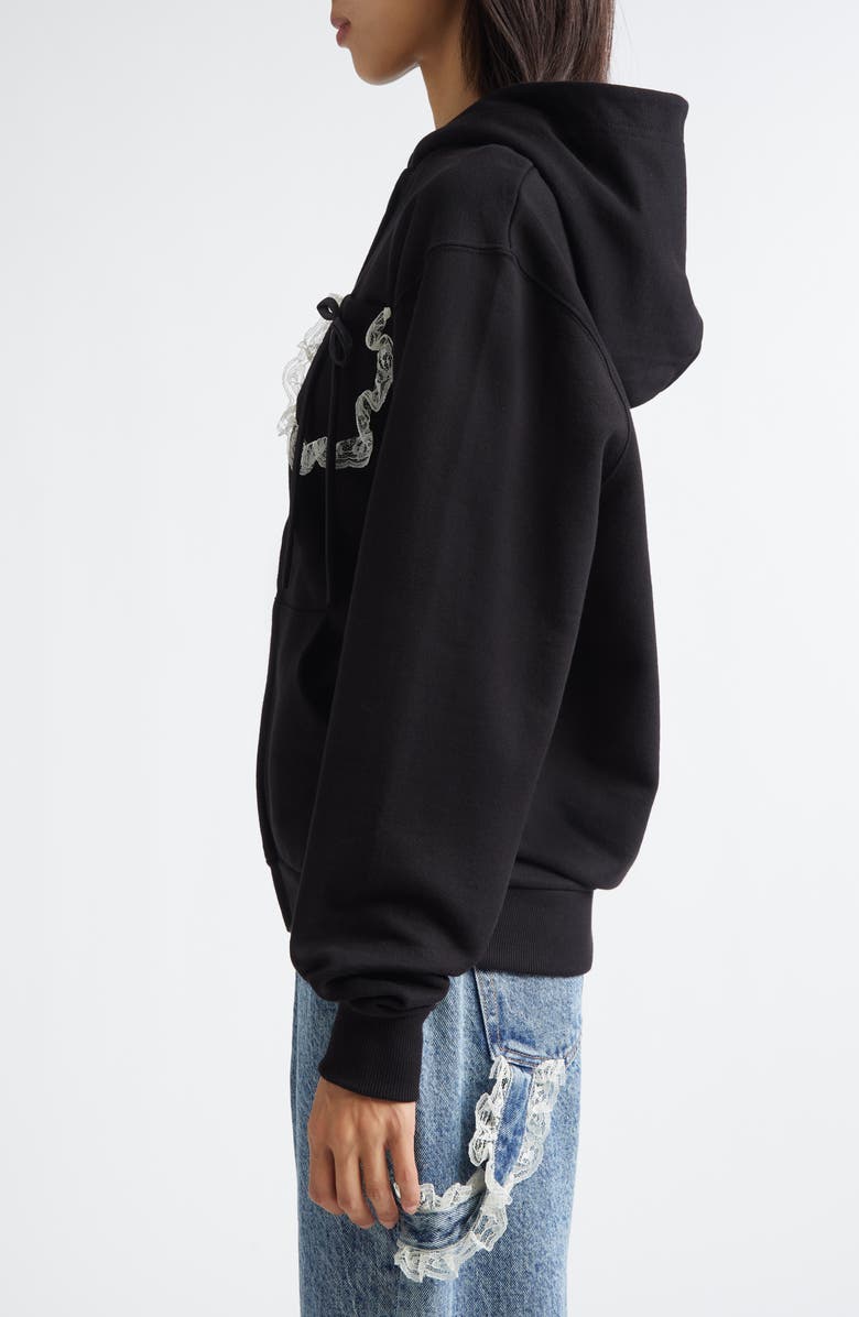 Tanner Fletcher Gender Inclusive Bennett Bow Pocket Cotton Zip-Up Hoodie, Alternate, color, Black