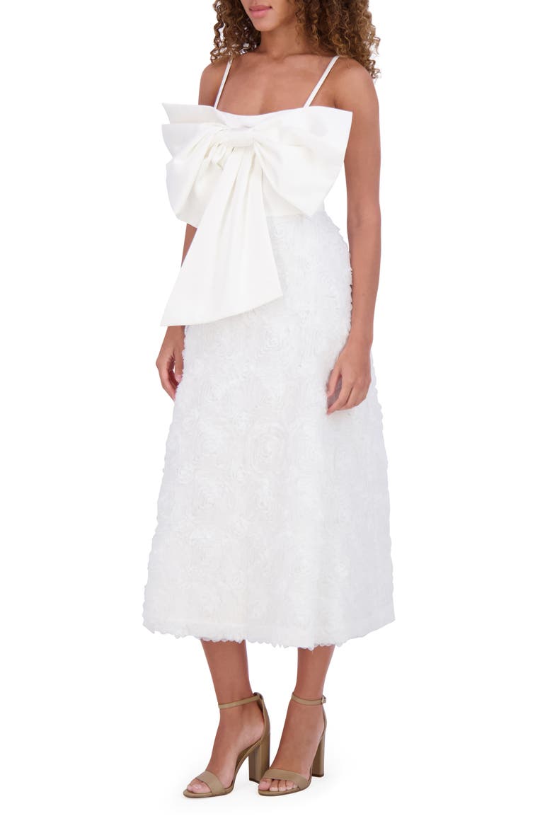 Soutache Bow Midi Dress, Alternate, color, WHITE