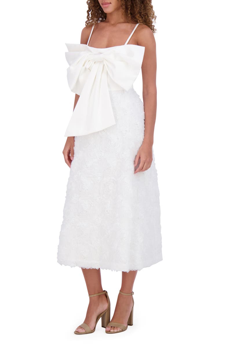 Kensie Soutache Bow Midi Dress, Alternate, color, White