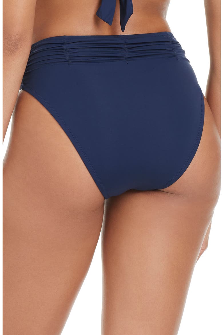 Shirred High Waist Bikini Bottoms, Alternate, color, NAVY MOOD