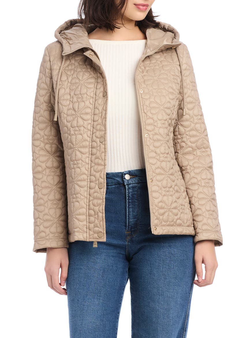 water resistant hooded floral quilted short jacket, Alternate, color, TIMELESS TAUPE