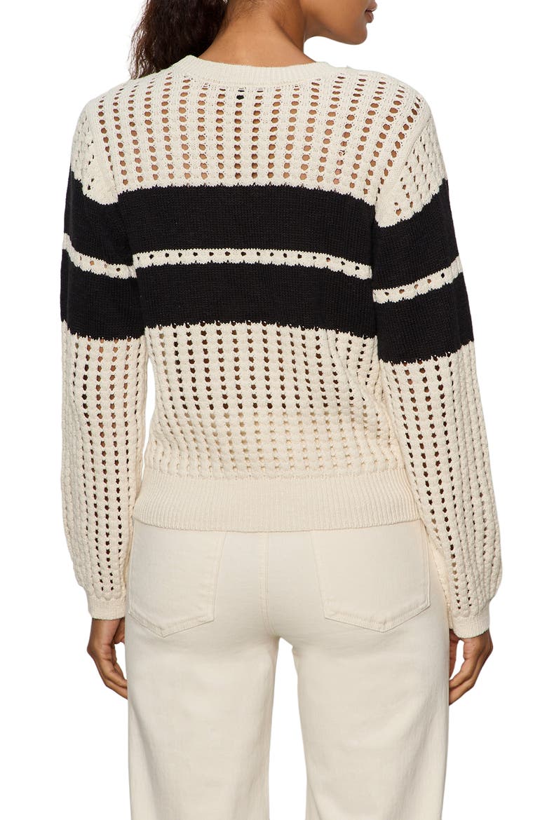 Open Stitch Cotton Sweater, Alternate, color, COLLAGEN WHITE/ BLACK