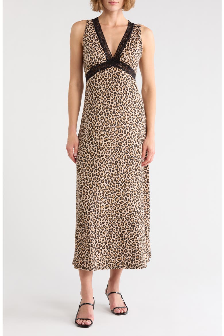 Lace V-Neck Maxi Dress, Main, color, TAN MULTI