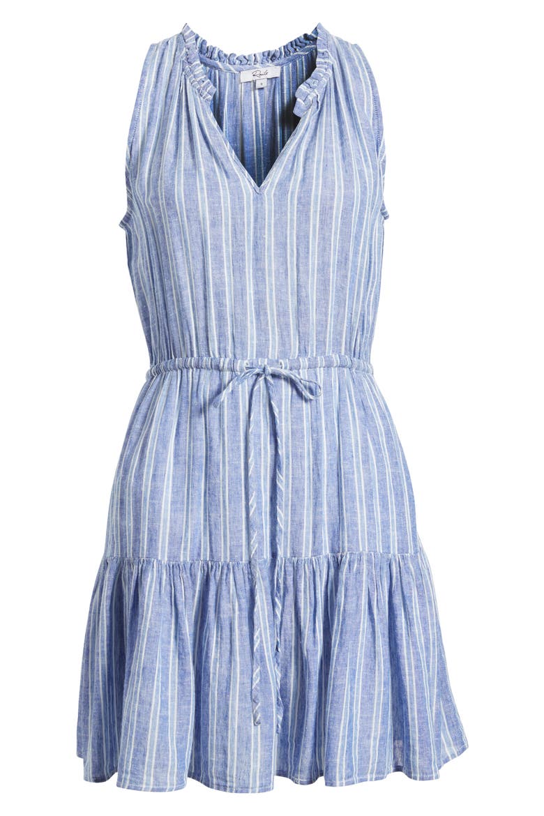 Albany Stripe Tiered Linen Blend Dress, Alternate, color, LAKE VIEW STRIPE