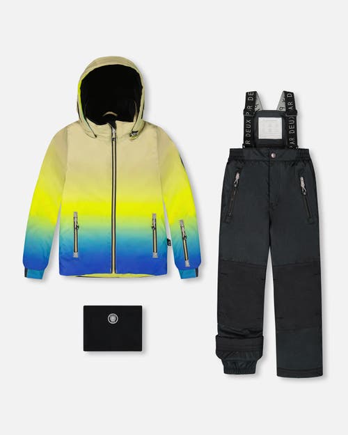 Deux Par Deux Two-piece Play Snowsuit With Gradient Jacket In Black