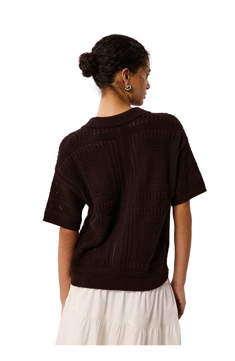 Whistles Open Front Crochet Polo Shirt, Alternate, color, Chocolate