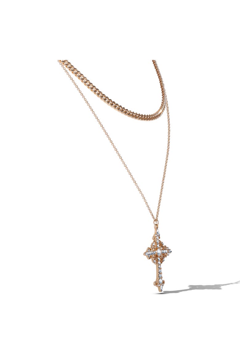 Layered Cross Necklace with Crystals, Alternate, color, Gold