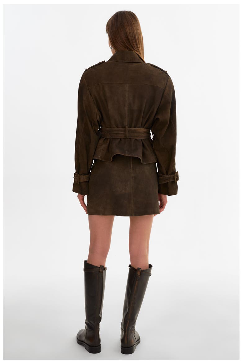 Dhana | Suede Trench Jacket, Alternate, color, Distressed Brown