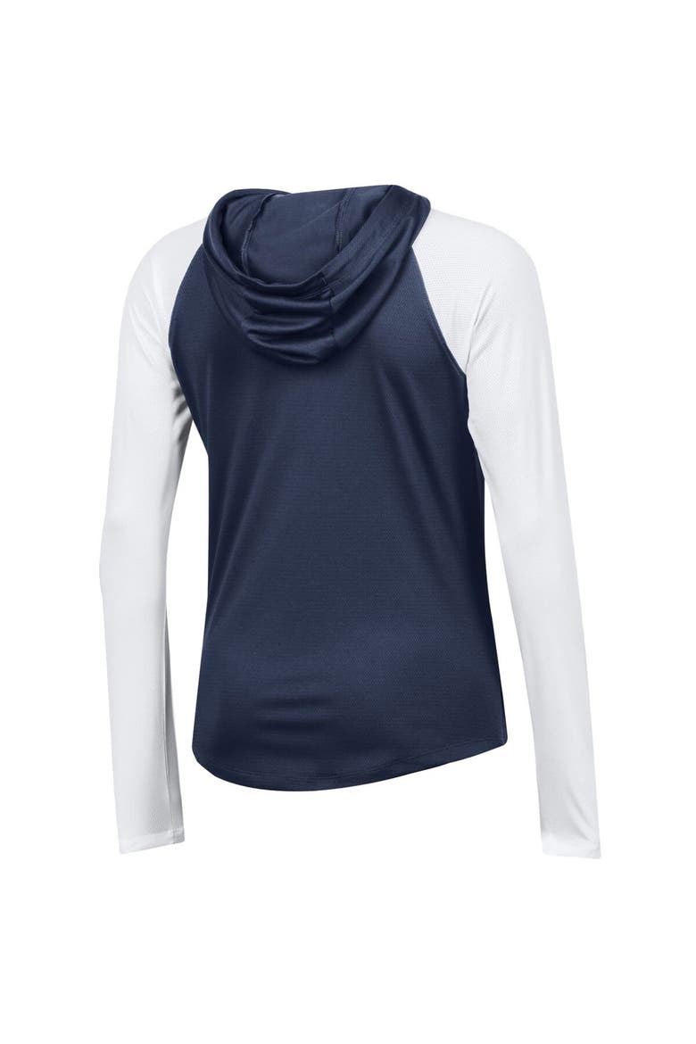 Women's Under Armour Navy Navy Midshipmen Gameday Mesh Performance Raglan Hooded Long Sleeve T-Shirt, Alternate, color, Navy