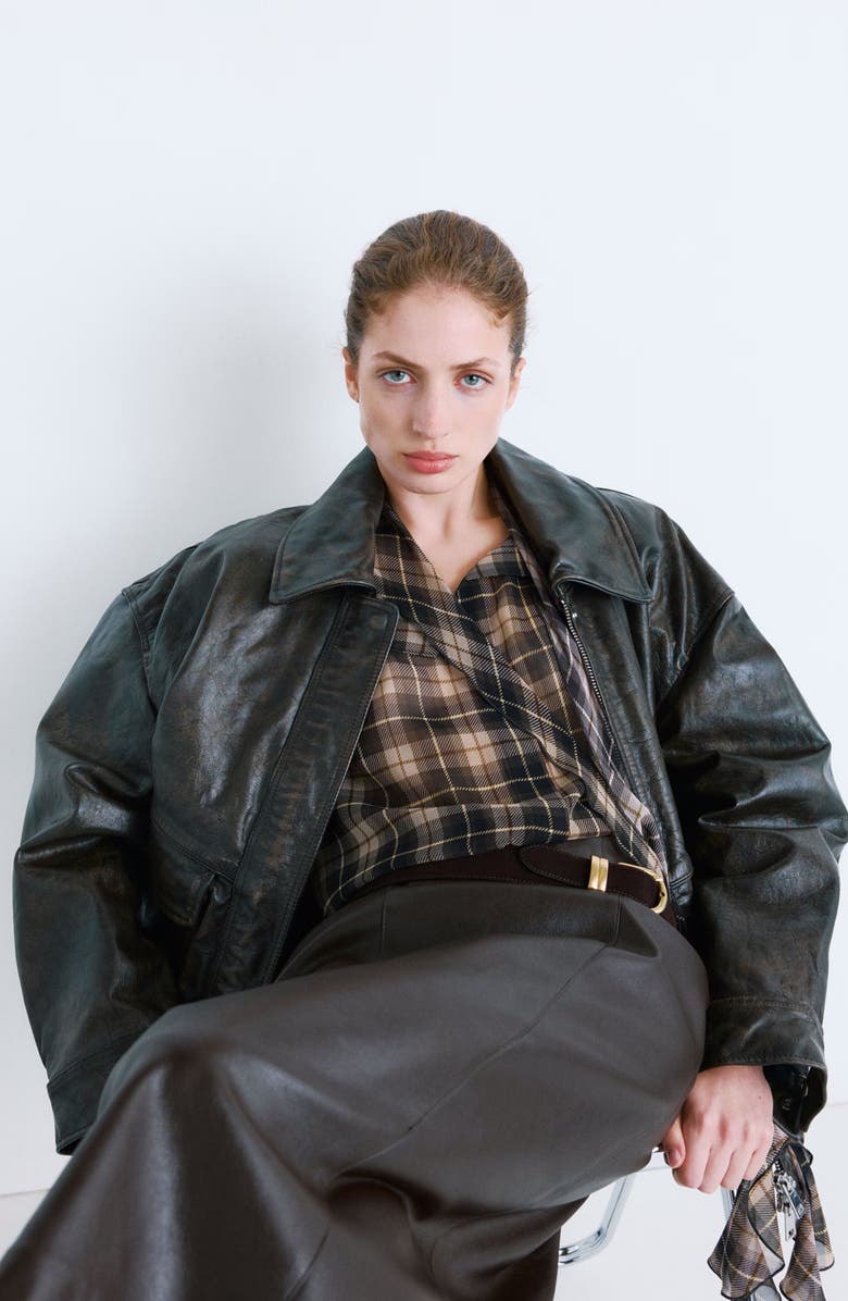 MANGO Scott Plaid Pussybow Top, Alternate, color,