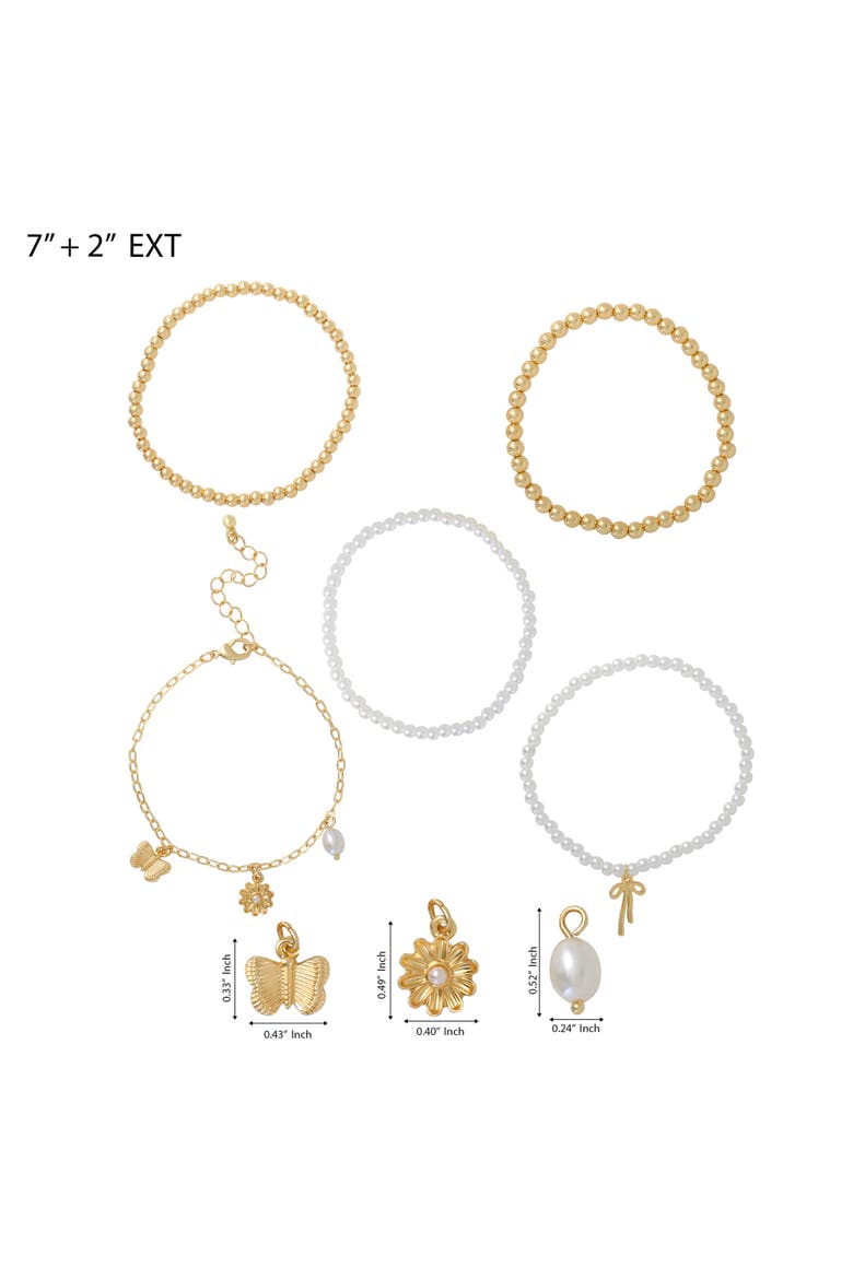Stackable Beaded and Charm Bracelets for Women 5-Piece Set, Alternate, color, Gold-Tone