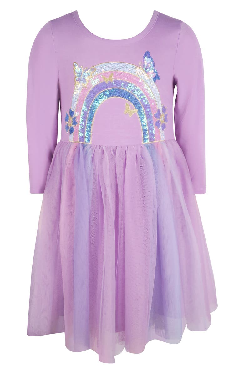 Zunie Kids' Three Quarter Sleeve Rainbow Tutu Dress, Main, color, Lavender